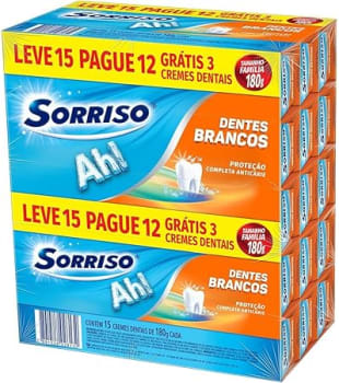 Creme Dental Clareador Sorriso Dentes Brancos 180g 15 unidades