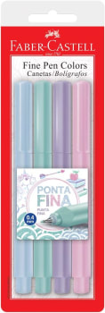 Caneta Ponta Fina, Faber-Castell, Fine Pen, FPB/TPZF, 4 Cores, Tons Pastel