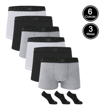 Kit 6 Cuecas Boxer Cotton Duomo + 3 Pares De Meia Ted Socks 1300 Preta