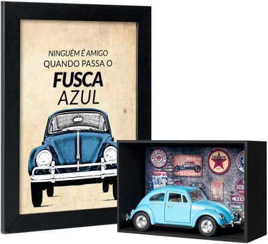 Kit Presente Fusca Azul com Expositor e Quadro