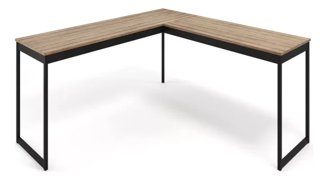 Mesa Em L Industrial Escrivaninha De Canto Nórdico Vintage Ferro E Madeira Laminada Com Preto E-led MESLMAGN