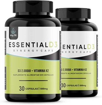 Kit 2x Essential D3 - Vitamina D (2000UI) + K2 (65 mcg) - Cápsulas Sinérgicas, 500mg - Suporte imunológico