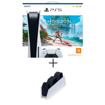 Console Playstation5 Sony 825GB, 1 Controle + Jogo Horizon Forbidden West + Base de Carregamento para Controle Dual