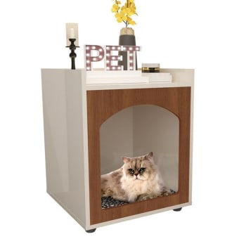 Mesa de Cabeceira Casinha de Cachorro Gato PET Off White Freijo Ofertamo