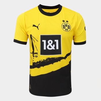 Camisa Borussia Dortmund Home 23/24 s/nº Torcedor Puma Masculina - Amarelo+Preto