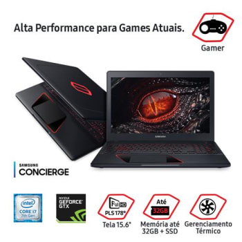 Notebook Gamer Samsung NVIDIA GeForce GTX 1050 Core i7-7700HQ 8GB 1TB Tela Full HD 15.6” Windows 10 Odyssey NP800G5M-XG2BR