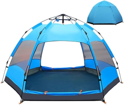 JOYFOX Barraca de Camping para 3-4 Pessoas Automática com 2 Portas e 4 Janelas, Tenda de Acampamento Pop-up, Automática, Resistente à água, Portátil, Leve, Praia, Mochilão, Caminhada