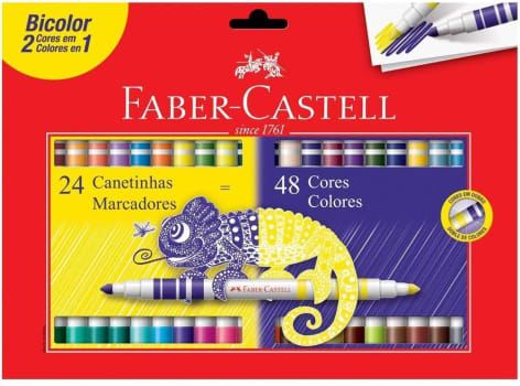 Canetinha Hidrográfica Bicolor, Faber-Castell, 15.0624N, 24 Canetas/48 Cores