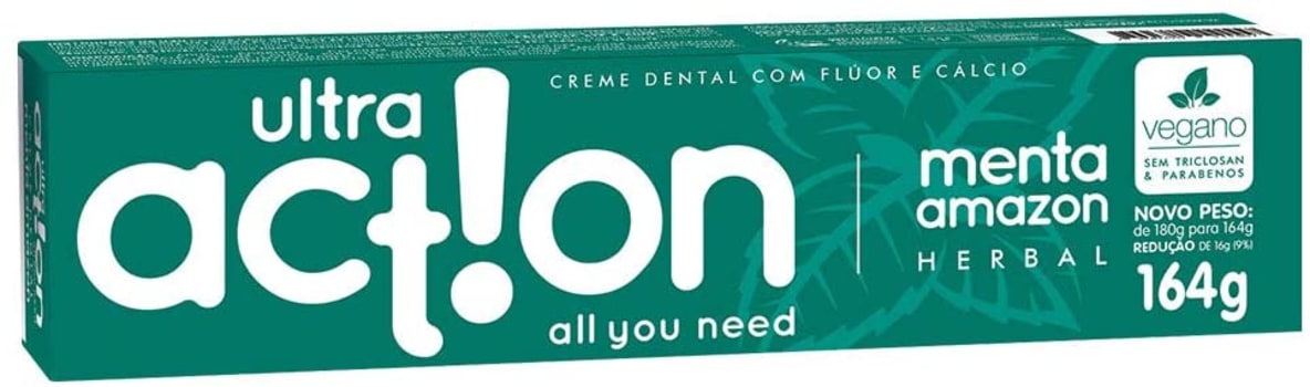 3 Unidades - Creme Dental, Menta Amazon, 164 G, Ultra Action, Branco