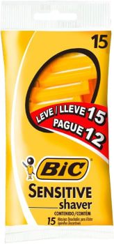 BIC Aparelho De Barbear Sensitive Shaver C/ Cabo Antideslizante 902391 Embalagem Leve 15 Pague 12