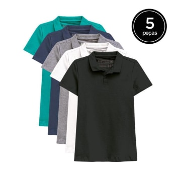 Kit de 5 Camisas Polo Femininas - Verde Claro e Marinho