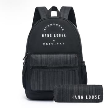 Mochila Hang Loose + Estojo Hang Loose Kekoa Resistente Espaçosa - Preto+Cinza