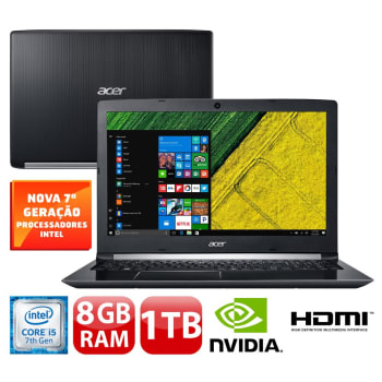 Notebook Acer Core i5-7200U 8GB 1TB Placa Gráfica 2GB Tela 15.6” Windows 10 Aspire A515-51G-58VH