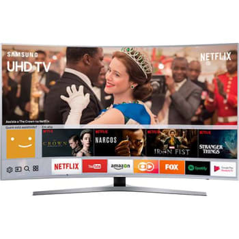 Smart TV LED Curva 55" Samsung 55MU6500 UHD 4k com Conversor Digital 3 HDMI 2 USB HDR Premium Smart Tizen Controle Remoto Único Design 360º - Prata