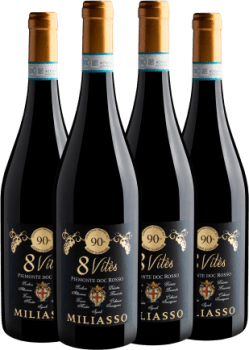 Kit 4 Miliasso 8 Vites Rosso Piemonte DOC por R$49,90 cada garrafa