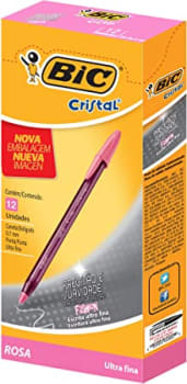 Caneta Esferográfica BIC Cristal Precisão e Suavidade Fashion, Rosa, Pona Ultra Fina de 0.7mm, Com 12 Unidades, 902483