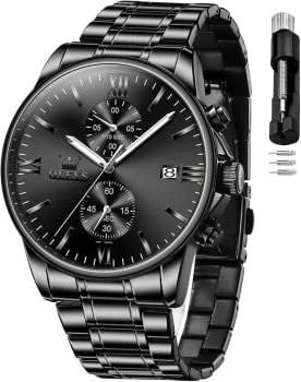 Relógio Masculino Analógico OLEVS, Moderno, Minimalista, Quartzo, Malha De Aço Inox, À Prova D'água, Luminoso - 42mm (Preto)