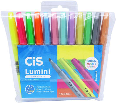 Marca Texto Lumini, CIS, 56.9801, Multicor, Estojo com 12 unidades (7 Cores Pastel e 5 Neon)   