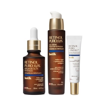 Combo Botik Retinol Puro: Sérum Facial 30ml+ Gel Creme Redutor de Rugas 30g + Preenchedor da Ruga Nasolabial 15ml