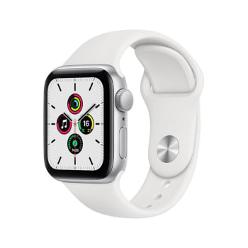 Apple Watch SE (GPS) 44mm caixa prateada de alumínio com pulseira esportiva branca