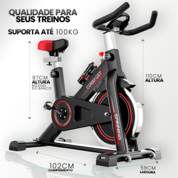 Bicicleta Ergométrica Spinning S100 Com Porta Garrafa, Celular e Tablet - Consport (Preto/Vermelho)