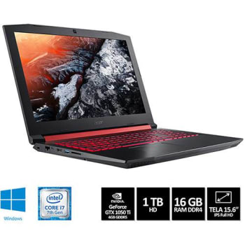 Notebook Gamer Acer Aspire Nitro AN515-51-75KZ Intel Core i7-7700HQ 16GB 1TB NVIDIA GeForce GTX 1050Ti Tela IPS FullHD 15,6" W1indows 10 - Preto