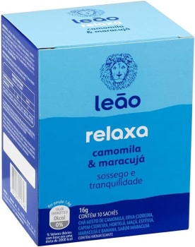 10 Unidades Chá Leão Relaxa Camomila e Maracujá Total 100 Sachês