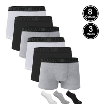 Kit 8 Cuecas Boxer Cotton Duomo + 3 Pares De Meia Ted Socks 1300 Sortidas