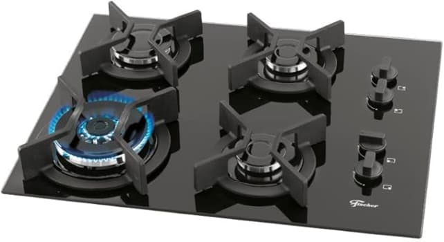 Fischer Cooktop À Gás 4 Bocas Tripla Chama Infinity Mesa Vidro Preto Bivolt - 26297-57076