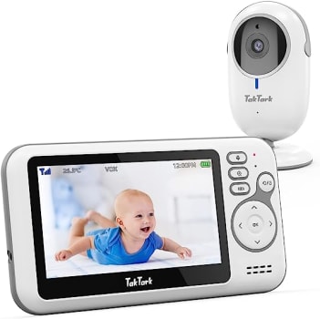 TakTark Eletronica Câmera, 4.3" Monitor de Bebe, Sem Wi-Fi, 2 Way Audio, Visão Nocturna, Zoom Digital, Economia de energia VOX, Temperatura ambiente, 