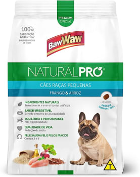 Ração Baw Waw Natural Pro para Cães Raças Pequenas Sabor Frango e Arroz - 10,1kg