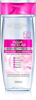 Água Micelar 5 Em 1 200ml, L'Oréal Paris, 200ml, Demaquila, Limpa, Purifica, Suaviza, Elimina Impurezas e Reequilibra a Pele