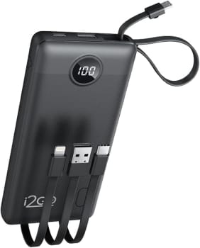 Carregador Portátil (Power Bank) I2GO 10000mAh 4 em 1 Com Cabos Acoplados (Micro USB, USB-C, Lightning e USB-A) Preto - I2GO PRO