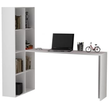 Estante Com 4 Prateleiras e Escrivaninha | Mesa Para Computador e Notebook Embutida - Branco - BE38 - BRV Móveis