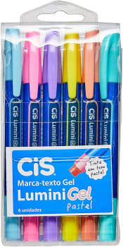 Caneta Marca Texto Gel, CiS, Lumini Gel Pastel, 57.4400, 6 Cores Tons Pastel