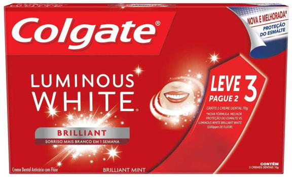 2 Pacotes - Creme Dental Colgate Luminous White Brilliant Mint 70g - 3 Unidades (6 Total)