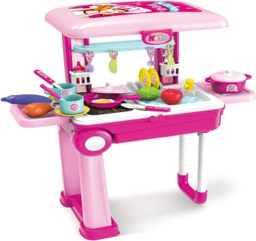 Brinquedo Infantil Chef Cozinha Fogão Maleta Rodinha 2 em 1