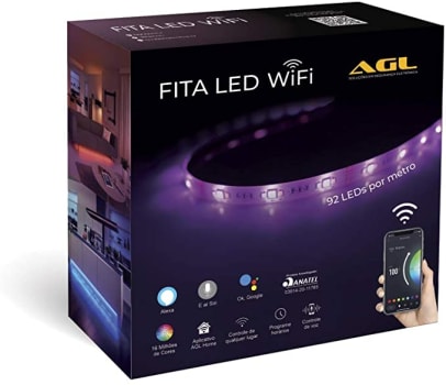 Fita LED Inteligente AGL, Wi-Fi, 5 metros, Compatível com Alexa, Branco