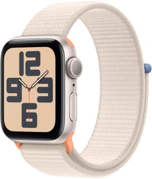 Apple Watch SE GPS • Caixa estelar de alumínio – 40 mm • Pulseira esportiva estelar – P/M