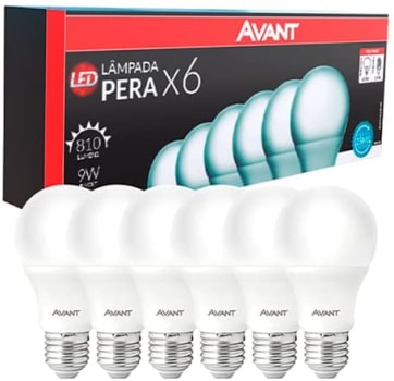 Kit 6 Lâmpadas Pera LED, 9W, Luz branca 6500K, Soquete E27, Bivolt, Avant