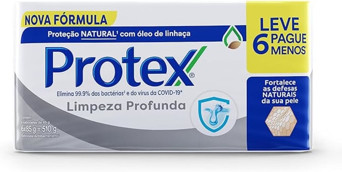 2 Pacotes — Sabonete em Barra Protex Limpeza Profunda 85g 6 unidades