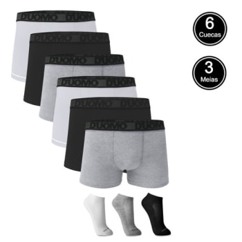 Kit 6 Cuecas Boxer Cotton Duomo + 3 Pares De Meia Ted Socks 1500 Sortidas