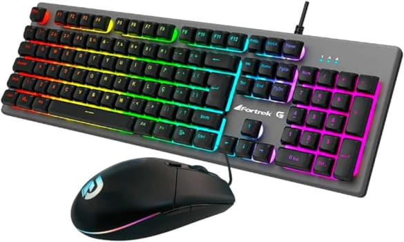 Kit Teclado + Mouse Gamer 6400 DPI Ranger RGB Rainbow Grafite Fortrek