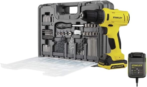 STANLEY Kit Parafusadeira e Furadeira de Impacto de 3/8 Pol. (10mm) a Bateria Bivolt 12V MAX Ion-Litio com 100 Acessórios 110V SCH121S1KA