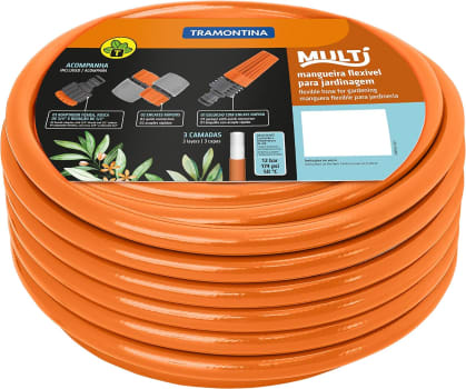 Mangueira Super Flex Tramontina Com Engates Rosqueados E Esguicho Em Pvc Laranja 30 M