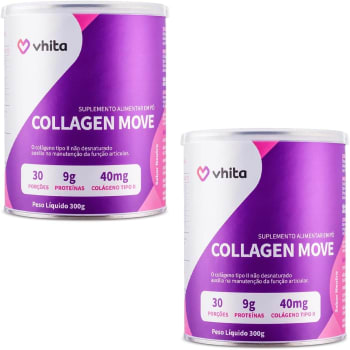 Kit/Combo 2x Collagen Move Vhita Colágeno Tipo 2 não desnaturado com peptídeos de Colágeno Tipo 1 para articulação e cartilagem 300g