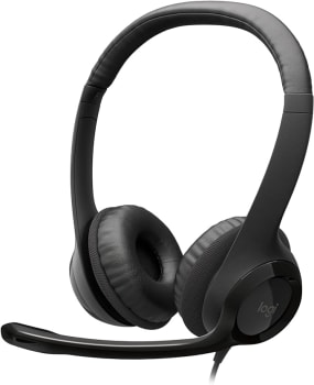 Headset com fio USB Logitech H390 com Almofadas Confortáveis, Controles de Áudio Integrado e Microfone com Redução de Ruído - Preto