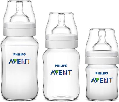 AVENT Kit 3 Mamadeiras Clássica Anticólica 125/260/330ml, Transparente