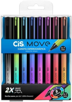 Caneta esferográfica 0.7mm Move com 8 cores Cis