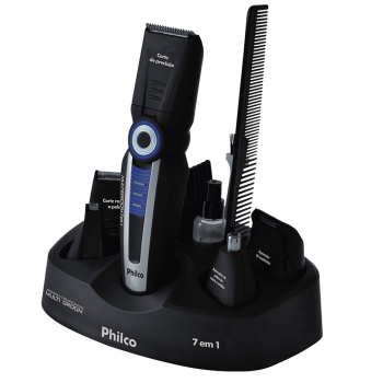 Aparador de Pelos Philco Multi Groom 7 em 1 Sem Fio Preto/Azul - Bivolt